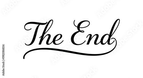 The End Lettering in Elegant Script Font, isolated white background