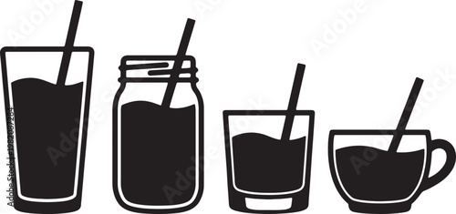 Isolated vector illustration of a cold glass of cola and beverage cocktail with ice cubes and a plastic straw in a soda cup sign on white background