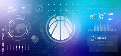 basketball sport basket ball icon on futuristic dashboard with analytics and performance metrics training analysis and tournament statistics visualization in modern digital interface