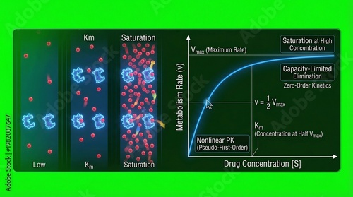 A scientific illustration of drug concentration and metabolism rate in a biochemical process