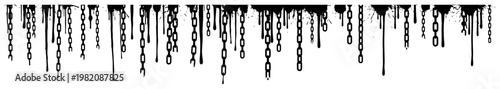 Hanging metal chains border with dripping ink and grunge splatter style