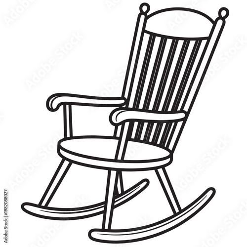 Rocking chair, vintage rocking chair, black line drawing, simple illustration, furniture icon