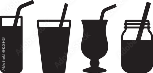 Vector illustration of a cold glass of cola with ice and a straw alongside a refreshing glass of water isolated on white