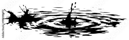 Water ripples and liquid splashes in messy ink splatter style
