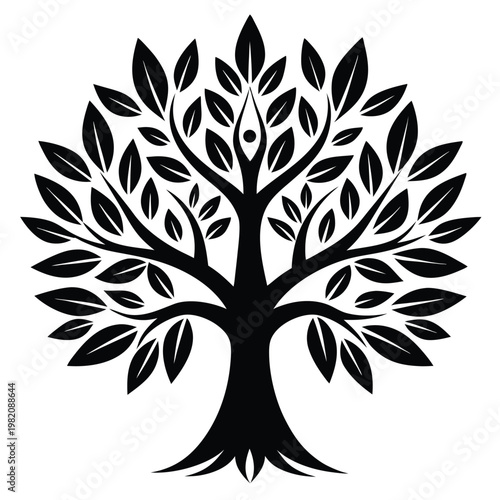 Elegant black and white tree illustration symbolizing growth harmony and spiritual connection
