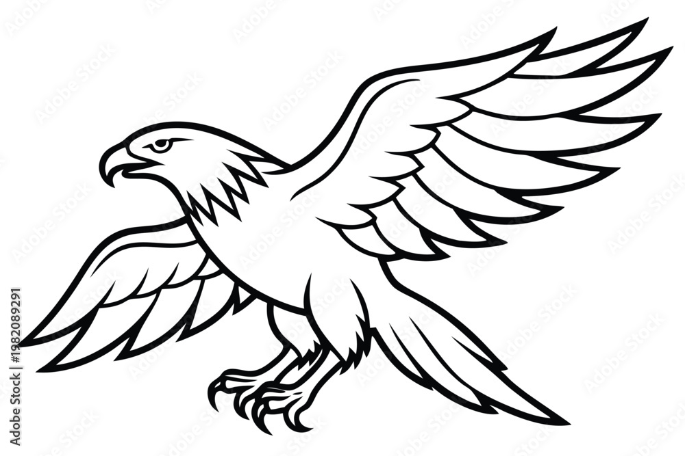 Obraz premium eagle bird silhouette line art vector illustration with a white background