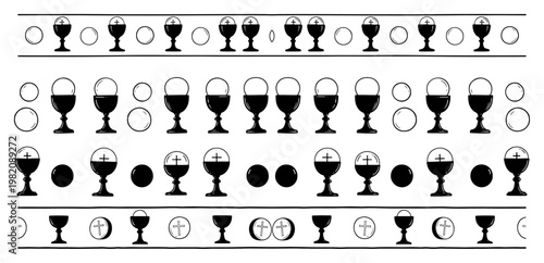Catholic communion symbols with chalice and host in line art style