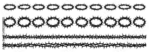 Crown of thorns and thorny branches set in black silhouette style