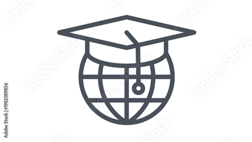 Quadro su tela Symbolic representation of universal schooling with a mortarboard resting upon the earth, illustrating transcontinental scholarship, collegiate success, and a worldwide academic journey