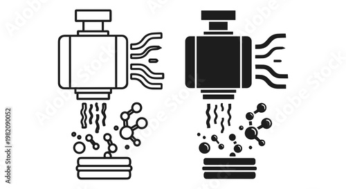 Molecular structure, chemistry icons, science symbols, black and white vector graphics