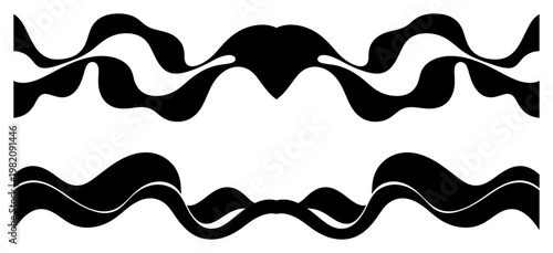 Ocean waves or hills borders in thick fluid silhouette style