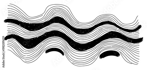 Wavy horizontal lines with thick textured brush strokes in minimalist abstract style