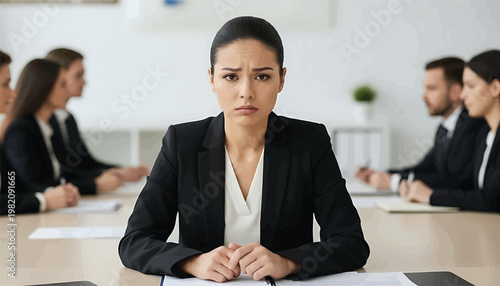 Frustrated businesswoman sitting at a conference table during a meeting