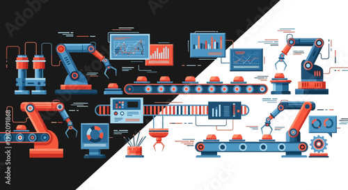 Industrial automation and robotics manufacturing process.