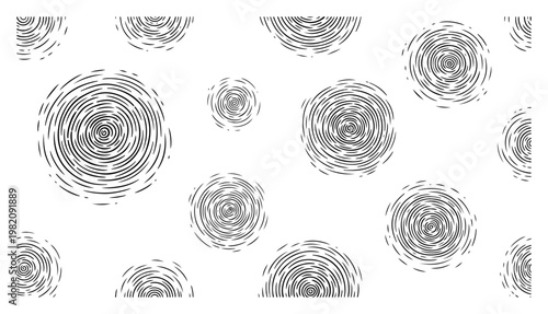 Circular ripple patterns or tree rings with fine concentric lines in minimalist etching style