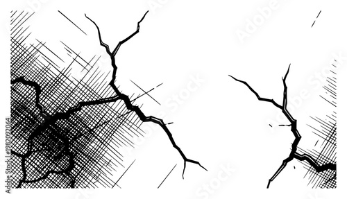 Surface cracks with hatching textures in vintage engraving style
