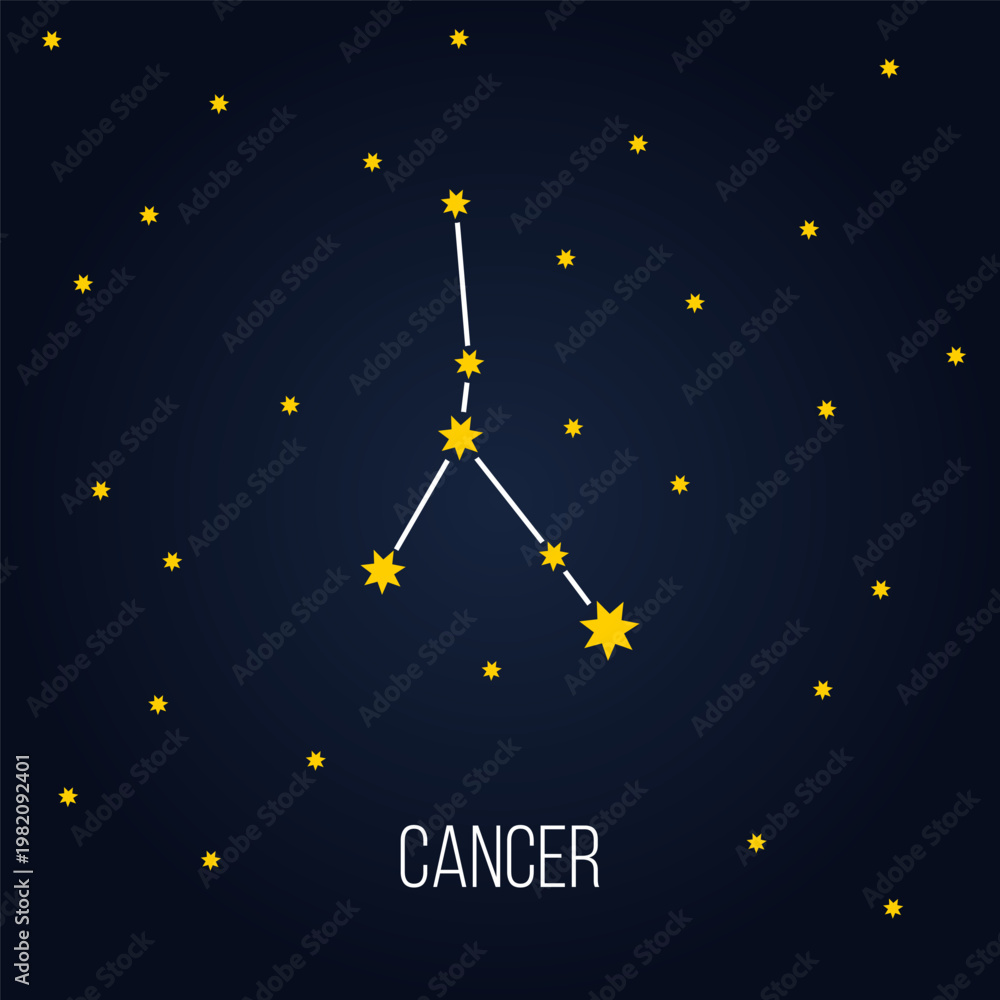 Fototapeta premium cancer zodiac constellation sign, astrology vector symbol on dark blue background