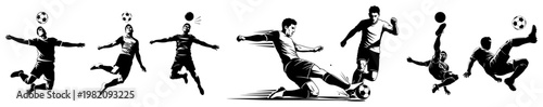 Football soccer players in dynamic action poses silhouette collection