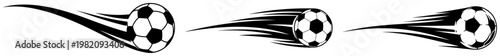 Soccer balls flying with speed motion trails in dynamic style