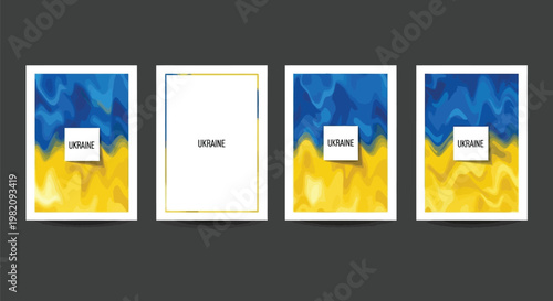 Ukrainian flag, blue yellow abstract frames, vector set