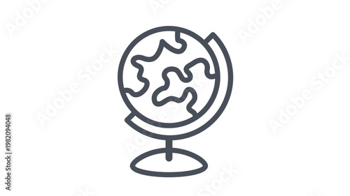 Fotografie Minimalist black line art vector icon of a desk globe with world map continents, scalable illustration for geography, education, global travel, science, and earth exploration symbol on white