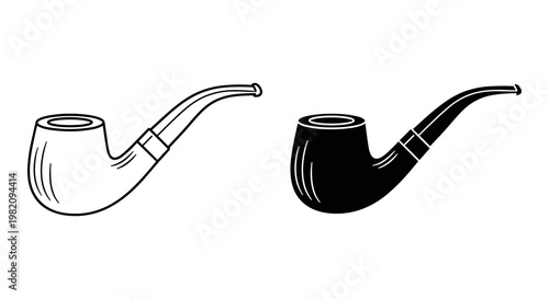 Vintage Smoking Pipes, Black and White Illustrations, Smoking Accessories, Vector Icons