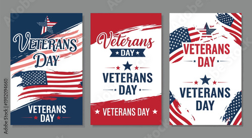 Veterans Day, Patriotic Banners, American Flags, Red White Blue