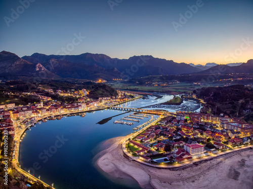 Sunset view of the city of Ribadesella.Asturias, Spain.