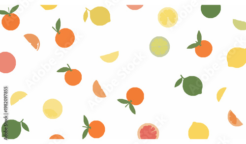 Playful citrus fruit vector pattern with orange lemon lime grapefruit slices in soft hand drawn style