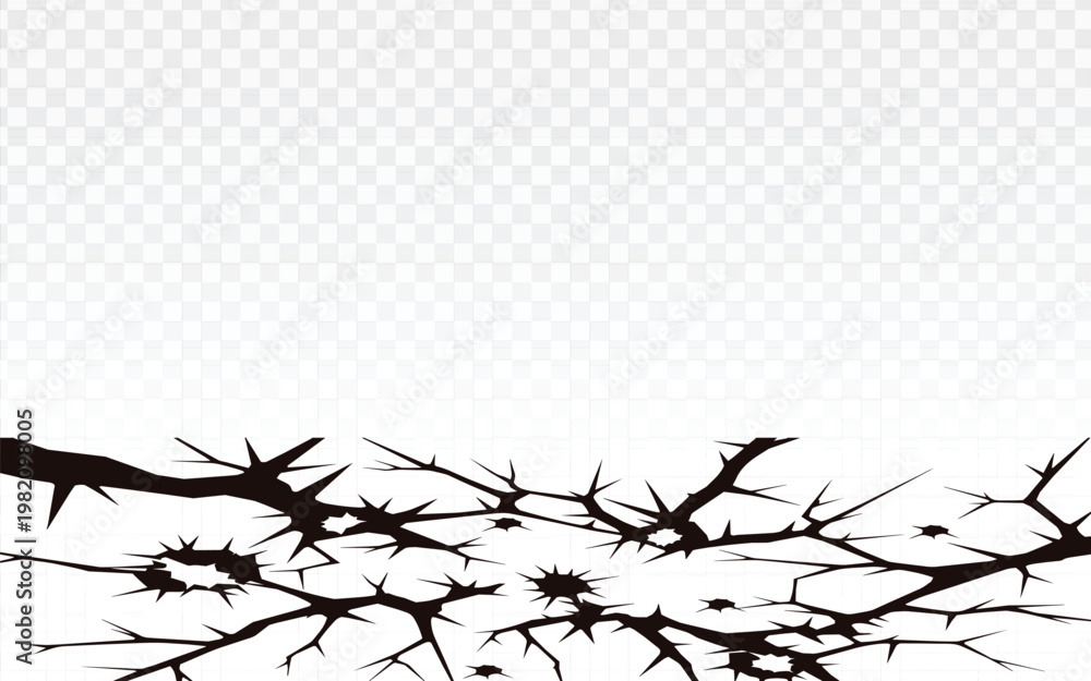 Obraz premium Ground crack border vector with spreading fracture lines and broken surface effect, detailed damage element ideal for overlays, textures, posters, backgrounds, and digital graphic projects.