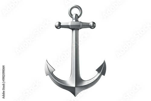 Silver anchor illustrating nautical stability and safe voyage, a maritime emblem of security and exploration on transparent background