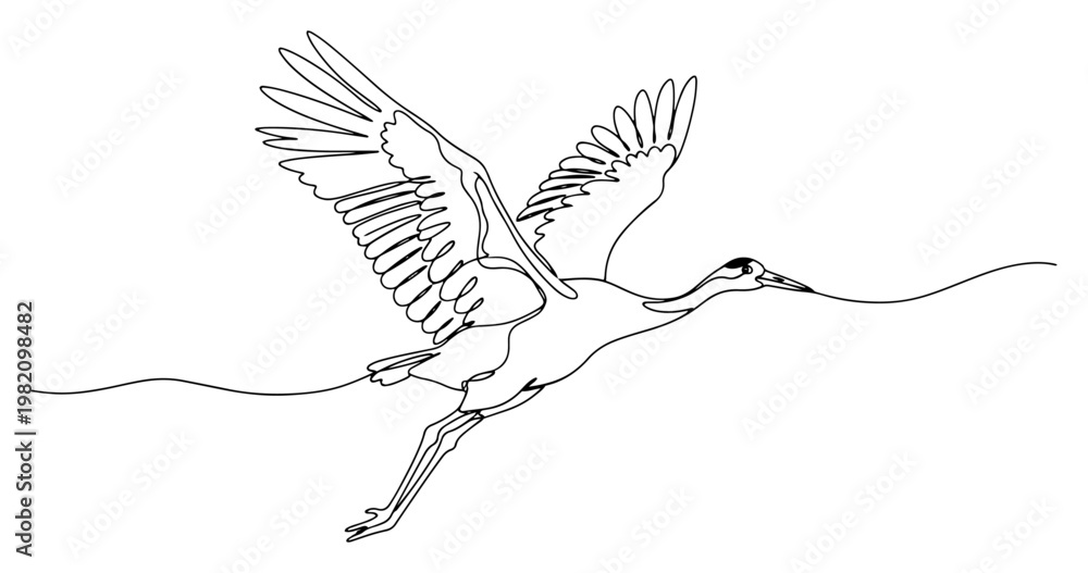 Obraz premium Crane bird flying in the sky minimalist continuous line art style