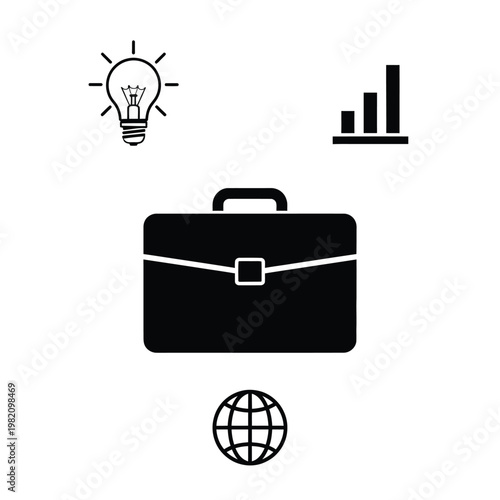 A minimalist graphic features icons representing ideas business global reach and analytical growth high quality professional detailed modern elegant stylish