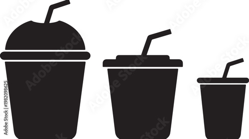 Isolated vector illustration of an ice tea set, set of ice cream, and set of soda drinks in a plastic cup, metal can, and paper container near a green recycle bin for beverage waste