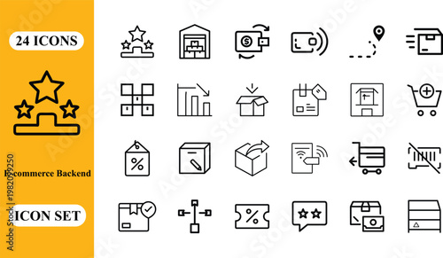 E-commerce Backend Icon Set for Online Store Management and Order Processing Systems.