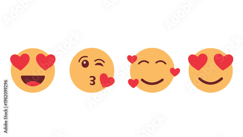 Emoji love icons with hearts on their faces smiling sweetly online