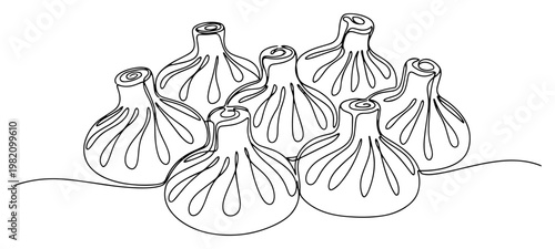 Khinkali Georgian dumplings heap in minimalist continuous line art style