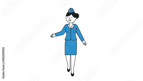 Flight attendant vector illustration in blue uniform walking forward