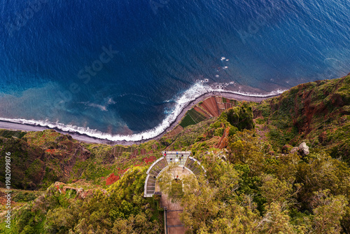 Cabo Girão Skywalk viewpoint, Cabo Girão Madeira Portugal glass platform above dramatic Atlantic cliffs and ocean panorama.