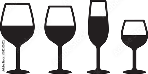 A transparent crystal glass of red wine and a set of isolated wine glasses create a perfect beverage reflection for a celebratory party bar object on a white background