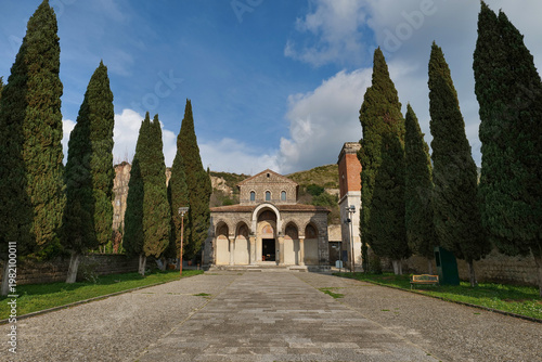 Facade of a medieval church in Sant'Angelo in Formis, the province of Caserta, Italy..
