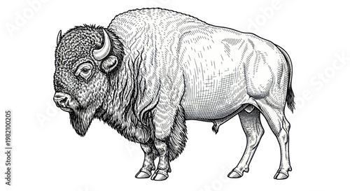 Bison Illustration, Majestic American Buffalo Drawing, Detailed Wildlife Art