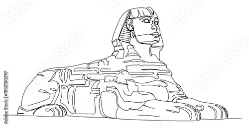 Great Sphinx of Giza monument and ancient Egyptian landmark in continuous line art style