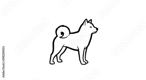Shiba Inu dog outline illustration, simple line art, white background