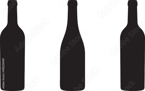 Isolated vertical vector of a blank red wine bottle and glass with a liquid reflection, perfect for a winery beverage label or bar object design on a white background