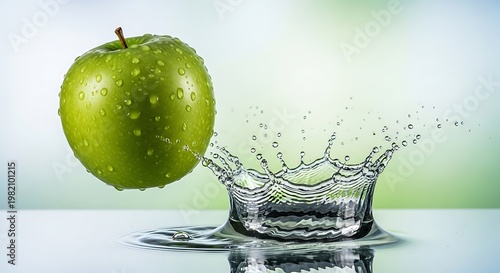 Green Apple and Water Splash - A Refreshing Composition.