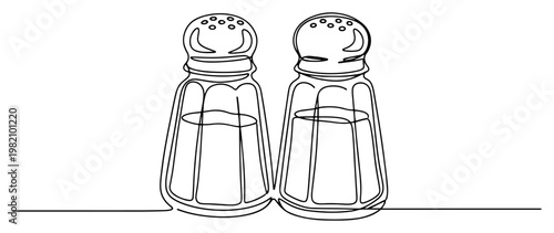 Salt and pepper shakers for seasoning food in continuous line art style