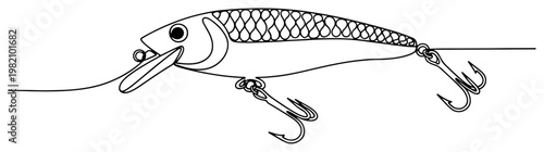 Cuadro en lienzo Fishing lure wobbler bait with hooks in continuous line drawing style