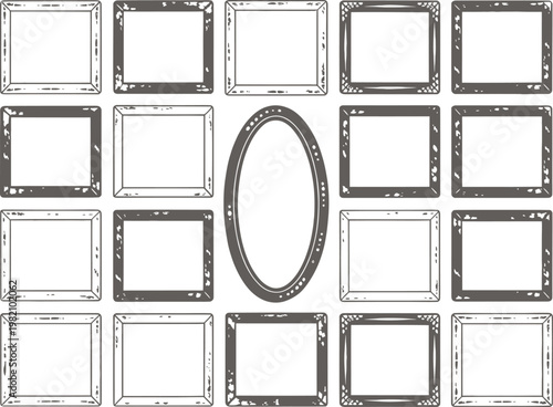 Assortment of textured square and oval frames with grunge effect textured collection illustration photo frame scrapbooking decoration template ornament