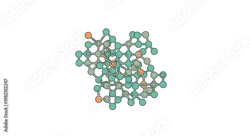 Abstract 3D rendering of a complex molecular structure with interconnected atoms and bonds, representing science and research.